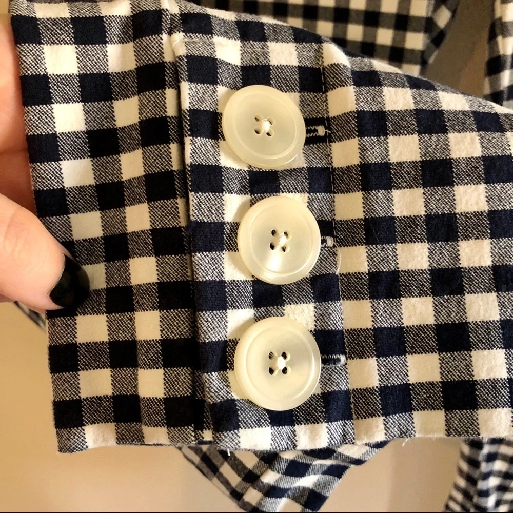 J. Crew Navy Blue and White High Waisted Cropped Gingham Pants